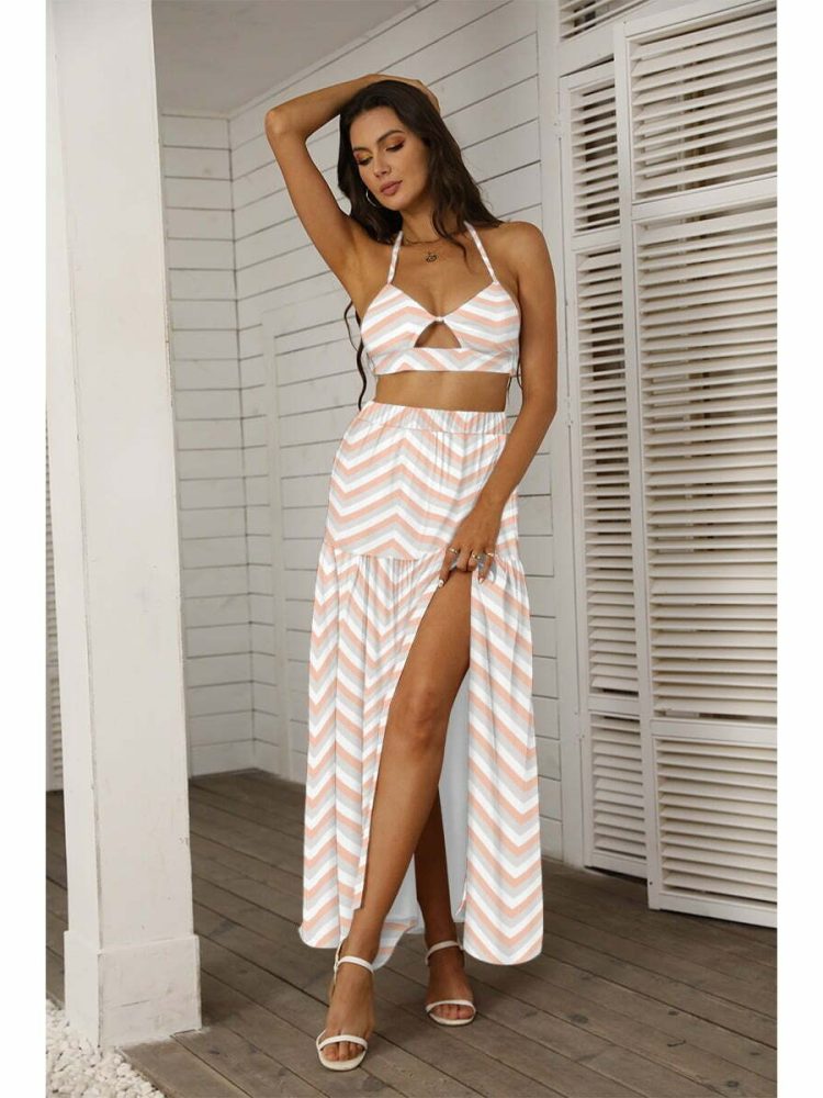 Summer Time Crop Top & Skirt Women Tie Back Beach Wrap