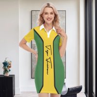 Jamaican Mini Style Dress Polo Collar Women Bodycon