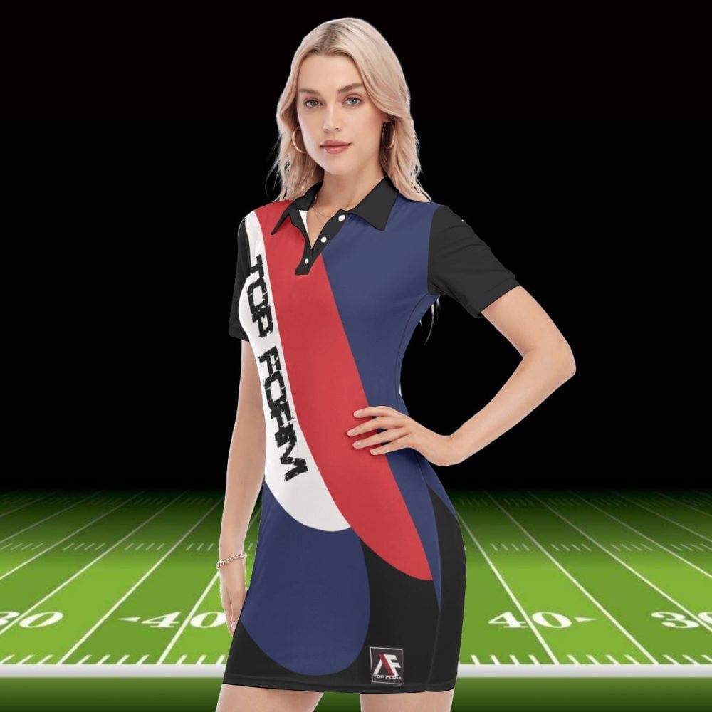 Game Day Sports Mini Dress Women Polo Collar Streetwear