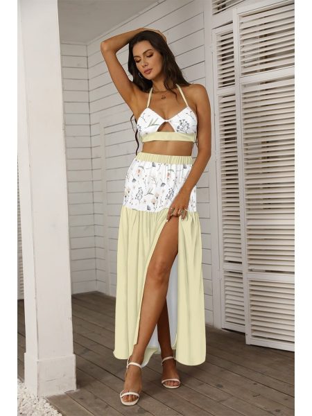 Cool Breeze Top & Skirt Set Outfit Women Tie Back Wrap Dress