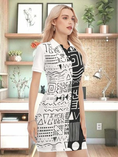 Next Level Women Mini Polo Collar Bodycon Tribal Dress