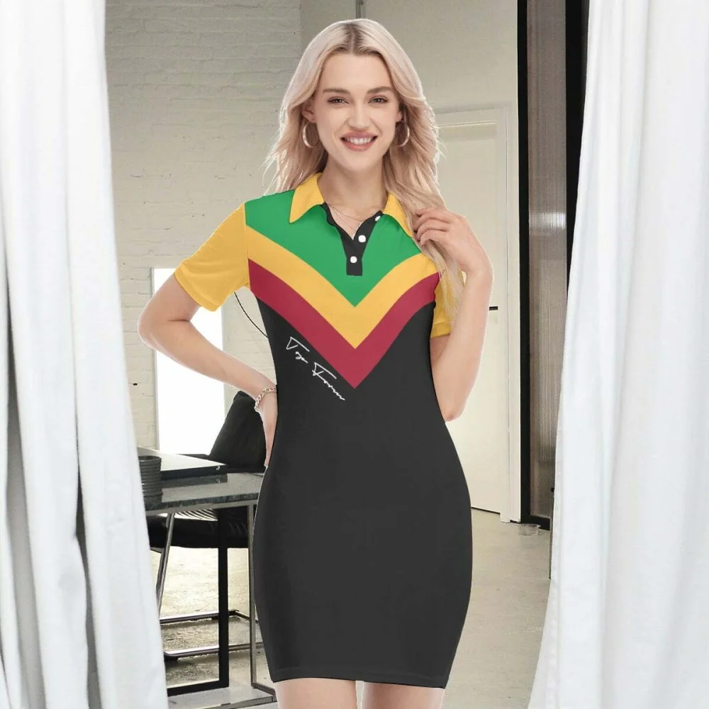 Bodycon African Mini Dress Women Polo Collar Trend