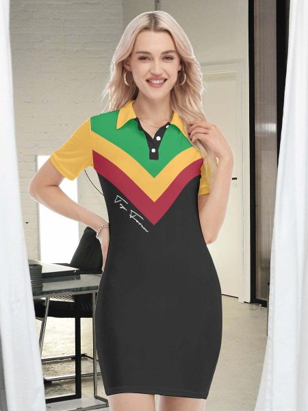 Bodycon African Mini Dress Women Polo Collar Trend