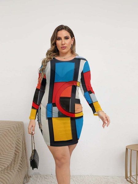 Colourful Mini Dress Women Curvy Mesh Club Wear Plus Size