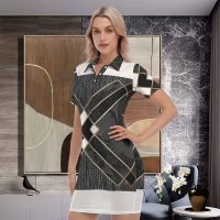 Trending Bodycon Mini Dress Women Polo Collar V-Neck