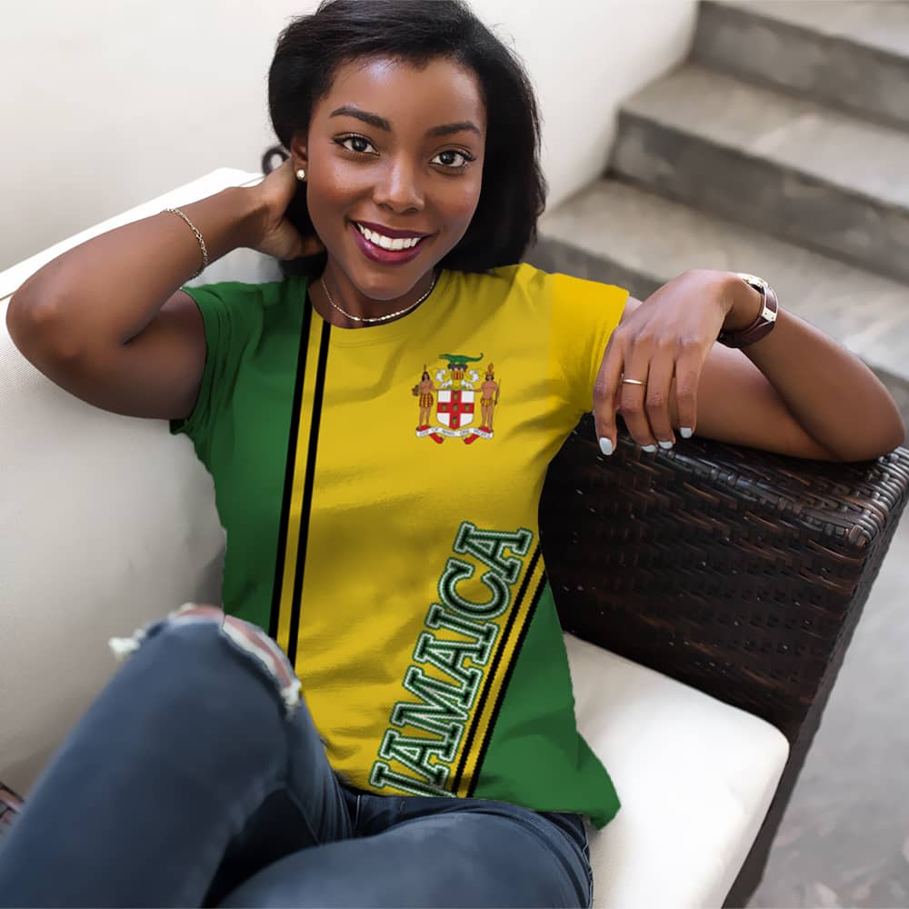 Jamaican Style Women T-Shirt Round Neck Tee Cotton