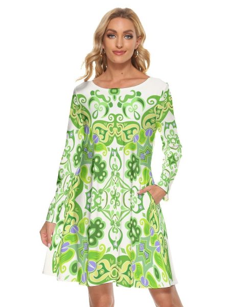 Green Iconic Mini Dress Women Summer Crew Neck Dress