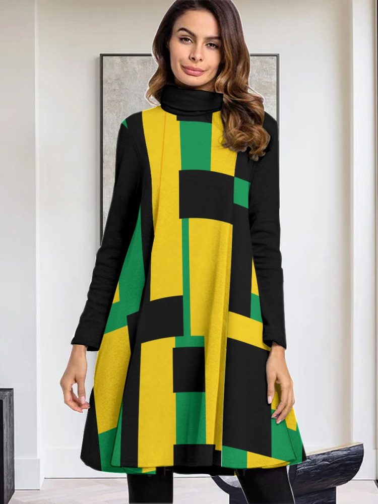 High Neck Mini Dress Jamaican Turtleneck And Long Sleeve