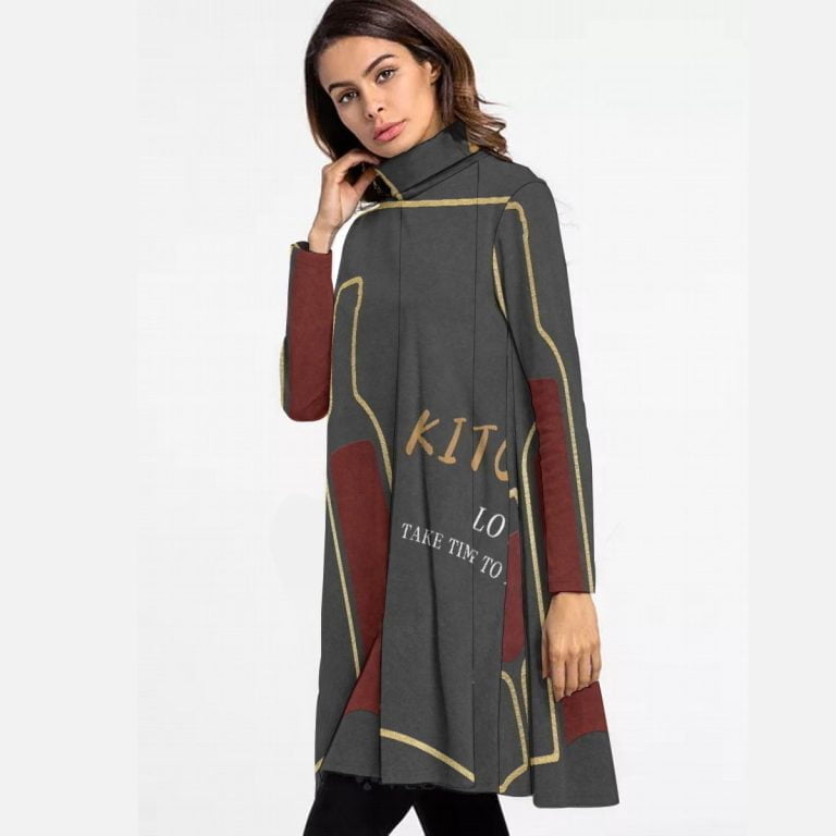 Happy Hour Mini Dress Women High Neck With Long Sleeve