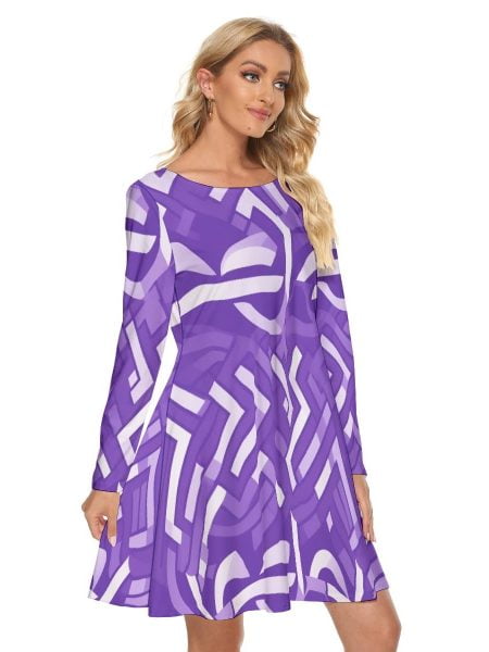 Women Colour Purple Mini Dress Crew Neck Summer Wear