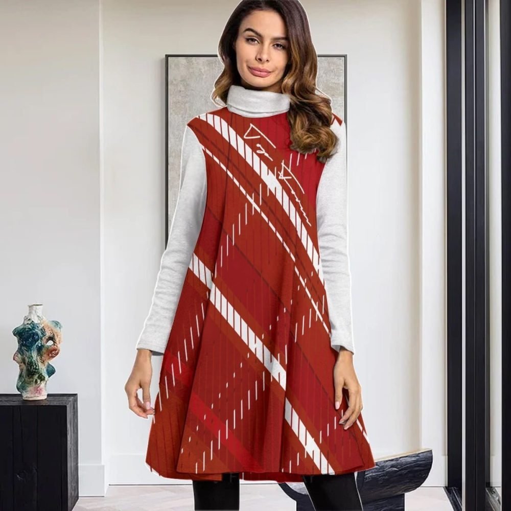 Red Hot Mini Dress Women High Neck With Long Sleeve