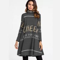 Women Stylish High Neck Mini Dress Street Wear Long Sleeve