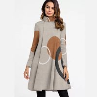 Fashionable High Neck Mini Dress Women Popular Long Sleeve