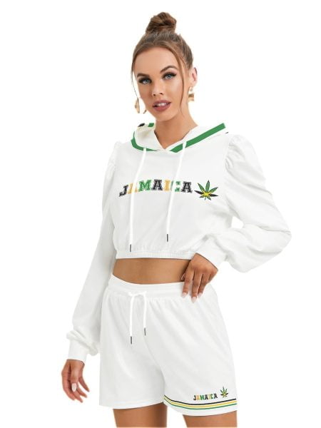 Jamaican Ting Hoodie And Shorts Outfit Women Mirco Fleece Set