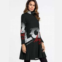 NYC Women High Neck Mini Dress Sleek Long Sleeve