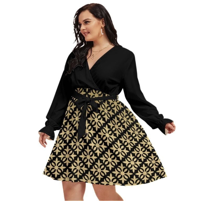 Office Boss Women Mini V-neck Dress Curvy Waistband Plus Size