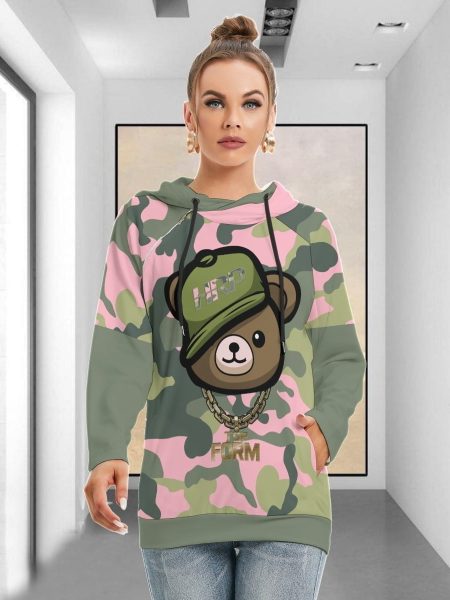 Camouflage Unruly Bear Hoodie Women Trendy Double Hood