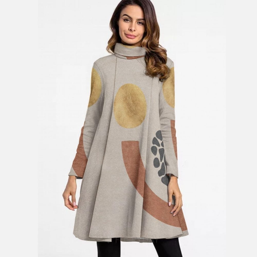 Long Sleeve Mini Dress Women High Neck Work Urban