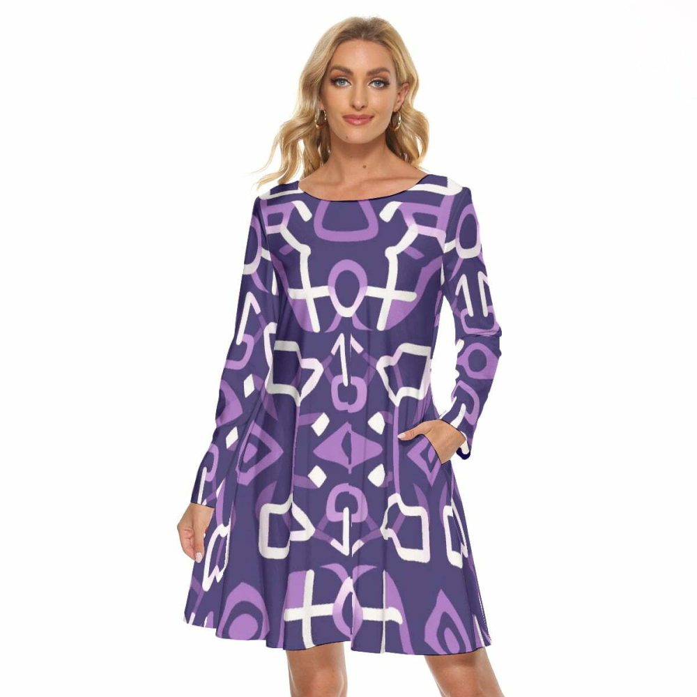 Purple Summer Women Mini Dress Night Out Crew Neck