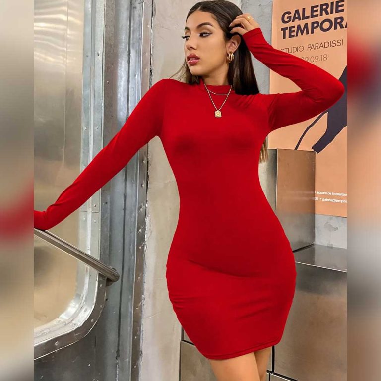 Bodycon-Mini-Dress-Women-Turtleneck-Long-Sleeve-3