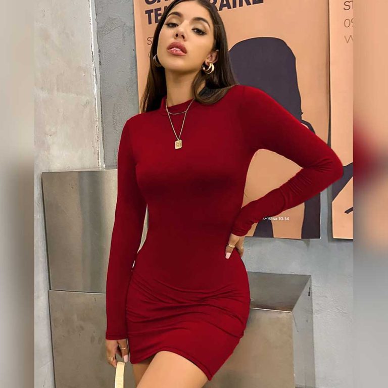 Bodycon-Mini-Dress-Women-Turtleneck-Long-Sleeve-7