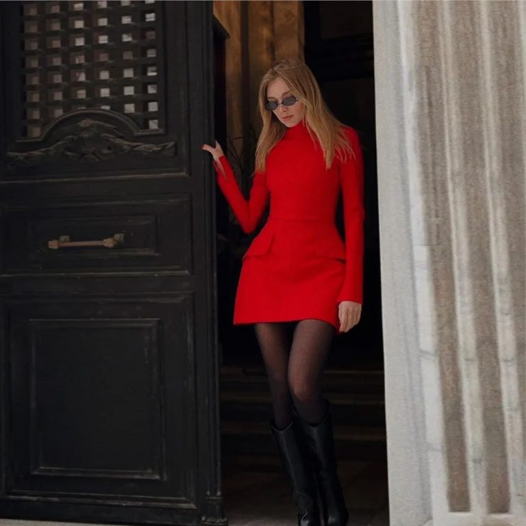 Chic-Red-Mini-Dress-Women-Pockets-Elegant-3