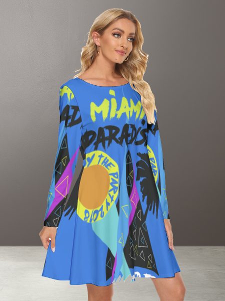 Miami Paradise Mini Dress Summer Women Crew Neck Dress
