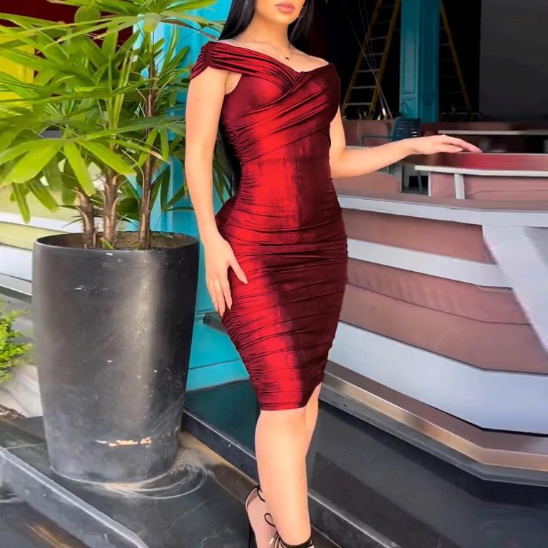 Off-Shoulder-Midi-Dress-Bodycon-Overlap-Ruched-1