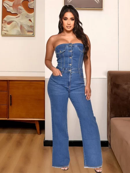 Jumpsuit Tube Top Strapless Off Shoulder Denim Jeans