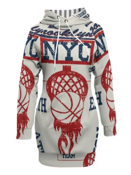 Women NYC Pullover Hoodie Basketball Print Raglan Sleeve