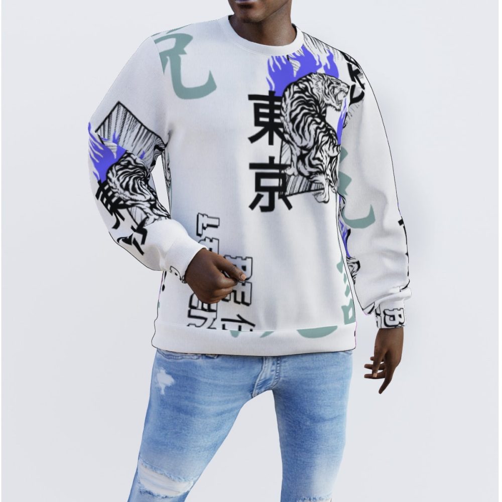 Asian Print Men Sweater Tiger Knitted Streetwear