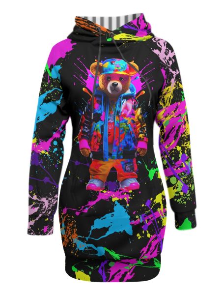 Paint Splash Pullover Hoodie Bear Women With Raglan Sleeve