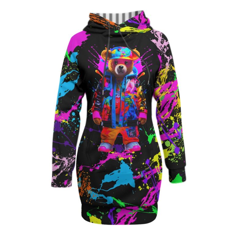 Paint Splash Pullover Hoodie Bear Women With Raglan Sleeve