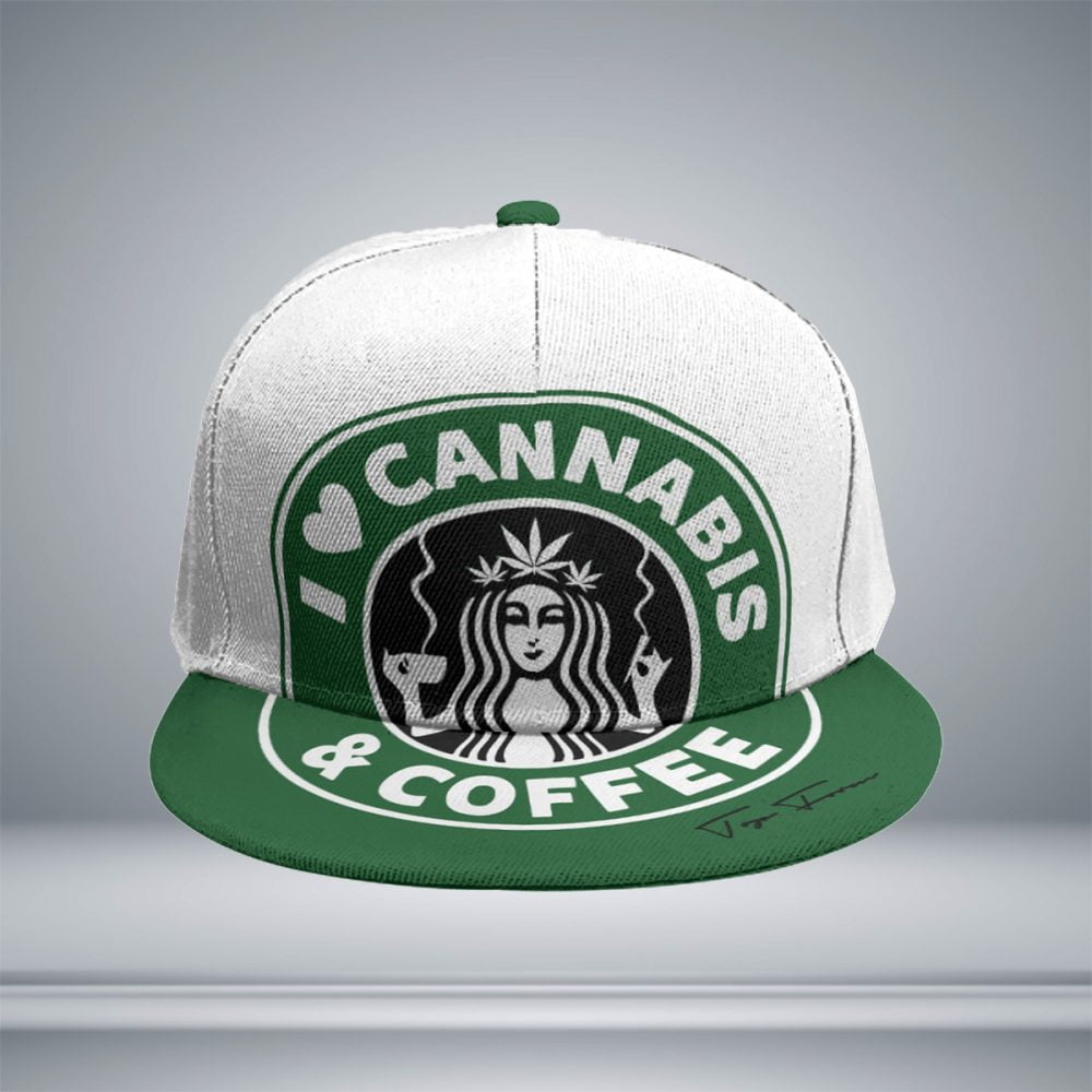 Cannabis & Coffee Snapback Baseball Cap With Flat Brim