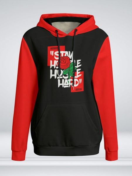 Stay Humble Hoodie Hustle Hard Black & Red Women Sweater Interlock