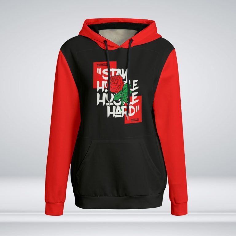 Stay Humble Hoodie Hustle Hard Black & Red Women Sweater Interlock