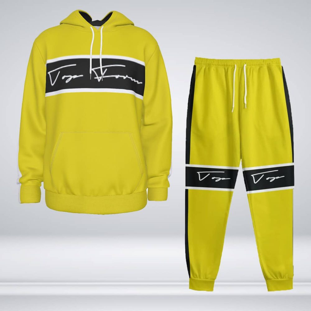 Workout Tracksuit Hoodie Men Yellow Pullover Street Gear