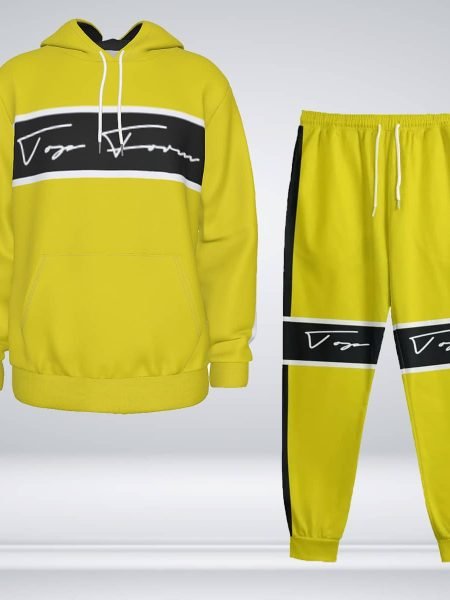 Workout Tracksuit Hoodie Men Yellow Pullover Street Gear