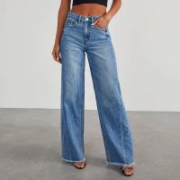 Denim Straight Leg Pants Women's Mid Waist Loose Jeans