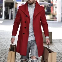 Men Mid-length Coat Single-Breasted Hot Style Autumn Winter Woolen Woolen Lapel Men's Clothing