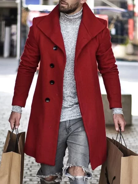 Men Mid-length Coat Single-Breasted Hot Style Autumn Winter Woolen Woolen Lapel Men's Clothing