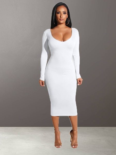 Midi Dress Knitted Knee-Length Female Autumn Winter Bodycon