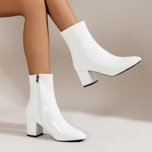 Middle Heel Ankle Boots White for Women