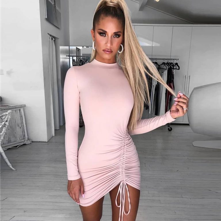 White-Bodycon-Mini-Dress-Women-Autumn-Turtleneck-8