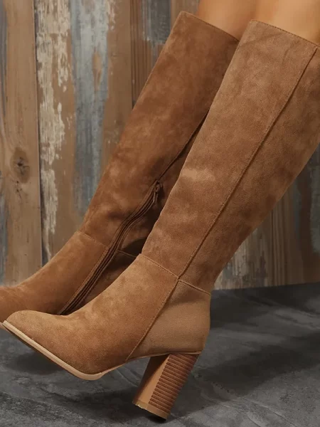 Suede Knee High Boots Ladies Pointed Toe Heel