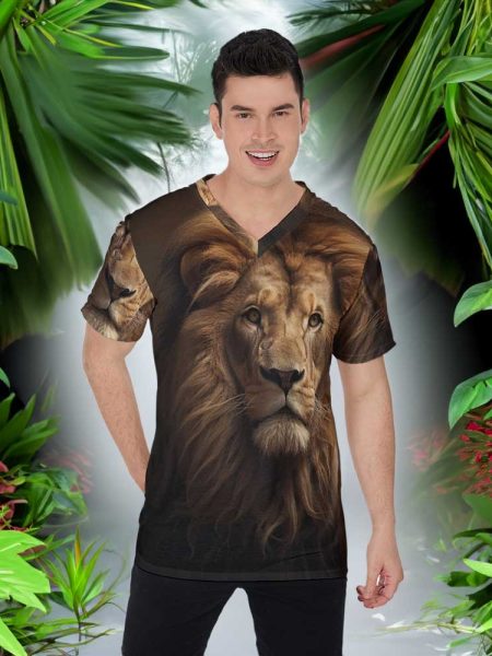 Roaring Style Lion T-Shirt King Tees for Men V-Neck