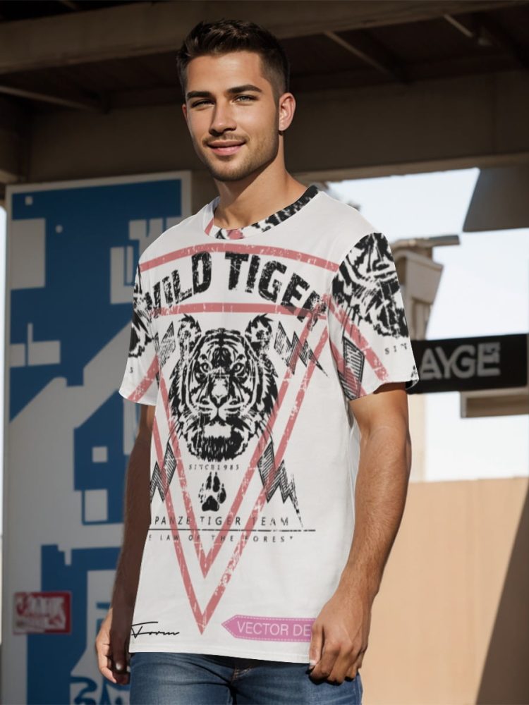 Wild Black Tiger T-Shirt Men Beware O-Neck Cotton