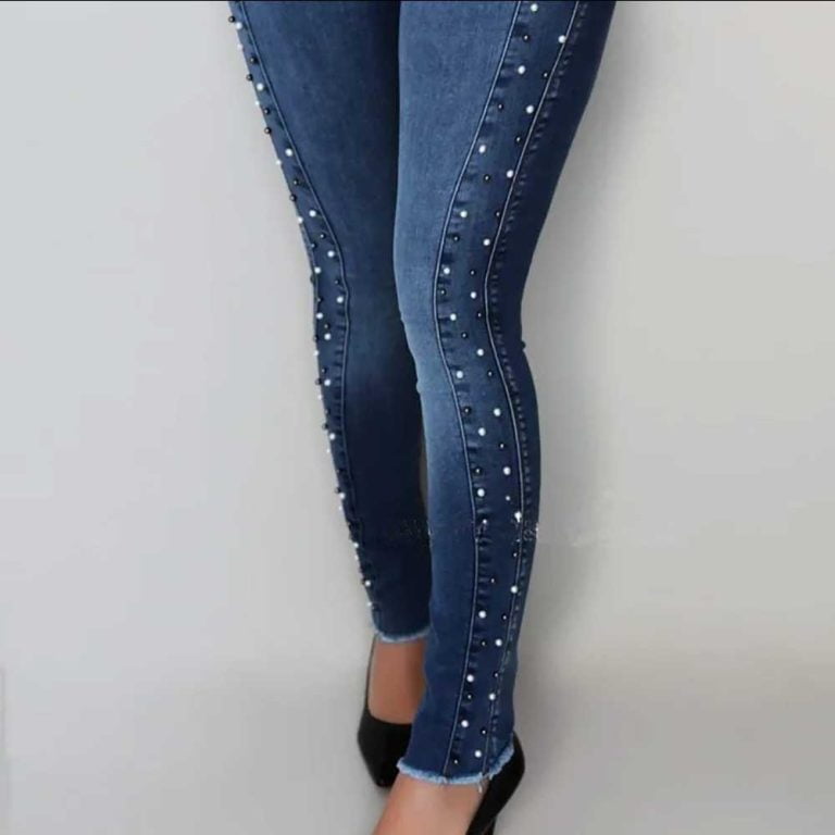 High-Waist-Denim-Skinny-Pencil-Pants-Women-Beaded-Jeans-2