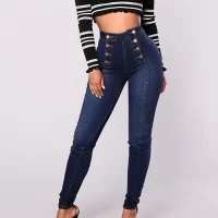 Denim Vintage Skinny Pants Double-breasted