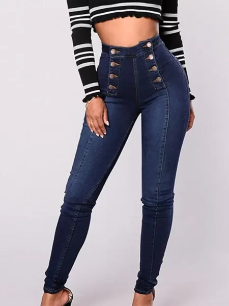 Denim Vintage Skinny Pants Double-breasted